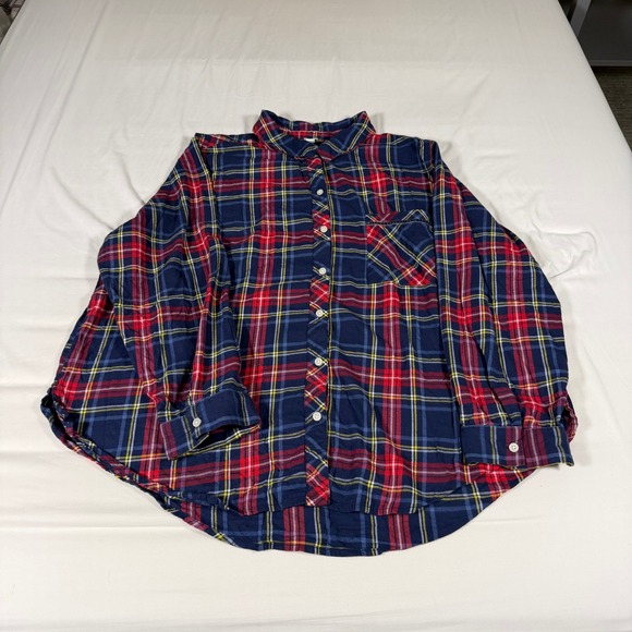 aerie Tops - Aerie Navy Blue Red Plaid Flannel Button Down Shirt XXL Oversized Long Sleeve